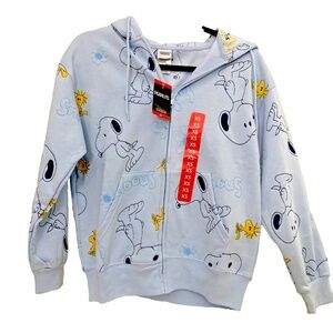 Peanuts Hoodie Sweatshirt Women's XS Blue Floral Snoopy Dog & Woodstock(Jrs)NWT